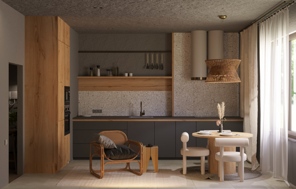 Кухня-гостиная в стиле ваби-саби из дизайн-проекта в ЖК 8Клёнов, Москва