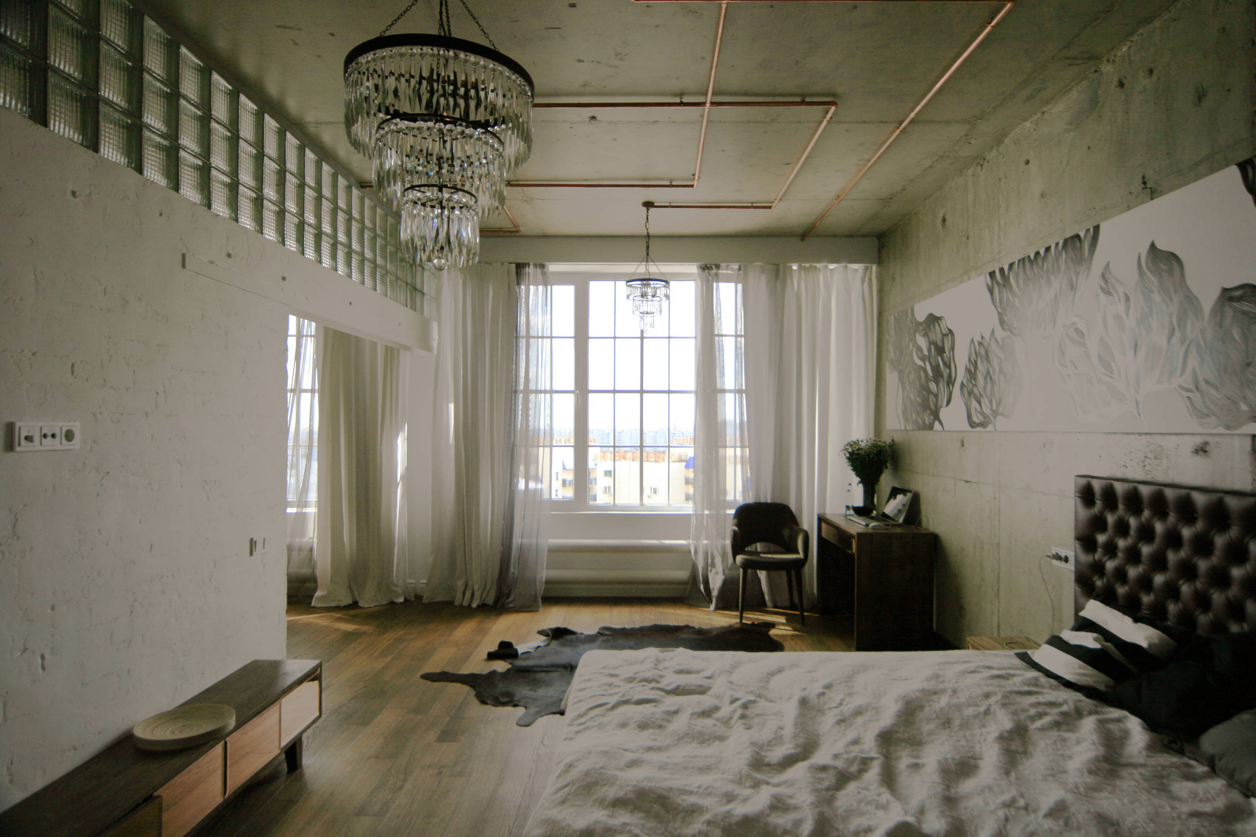 Как и зачем использовать бетон в интерьере спальни