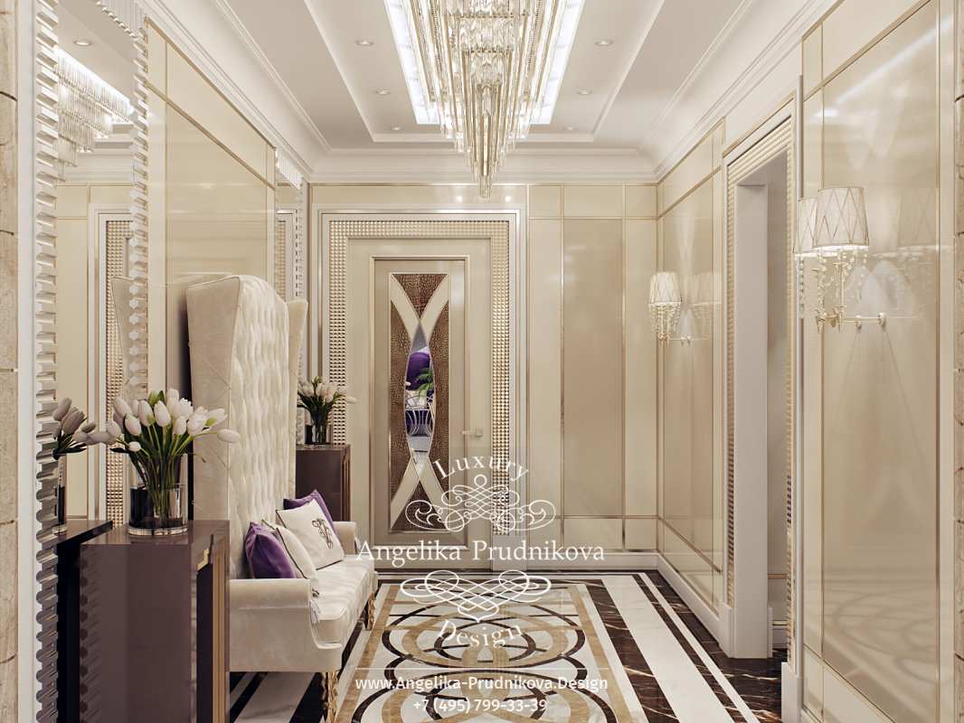 Дизайн-проект интерьера холла в в стиле ар-деко ЖК "Алые паруса"
