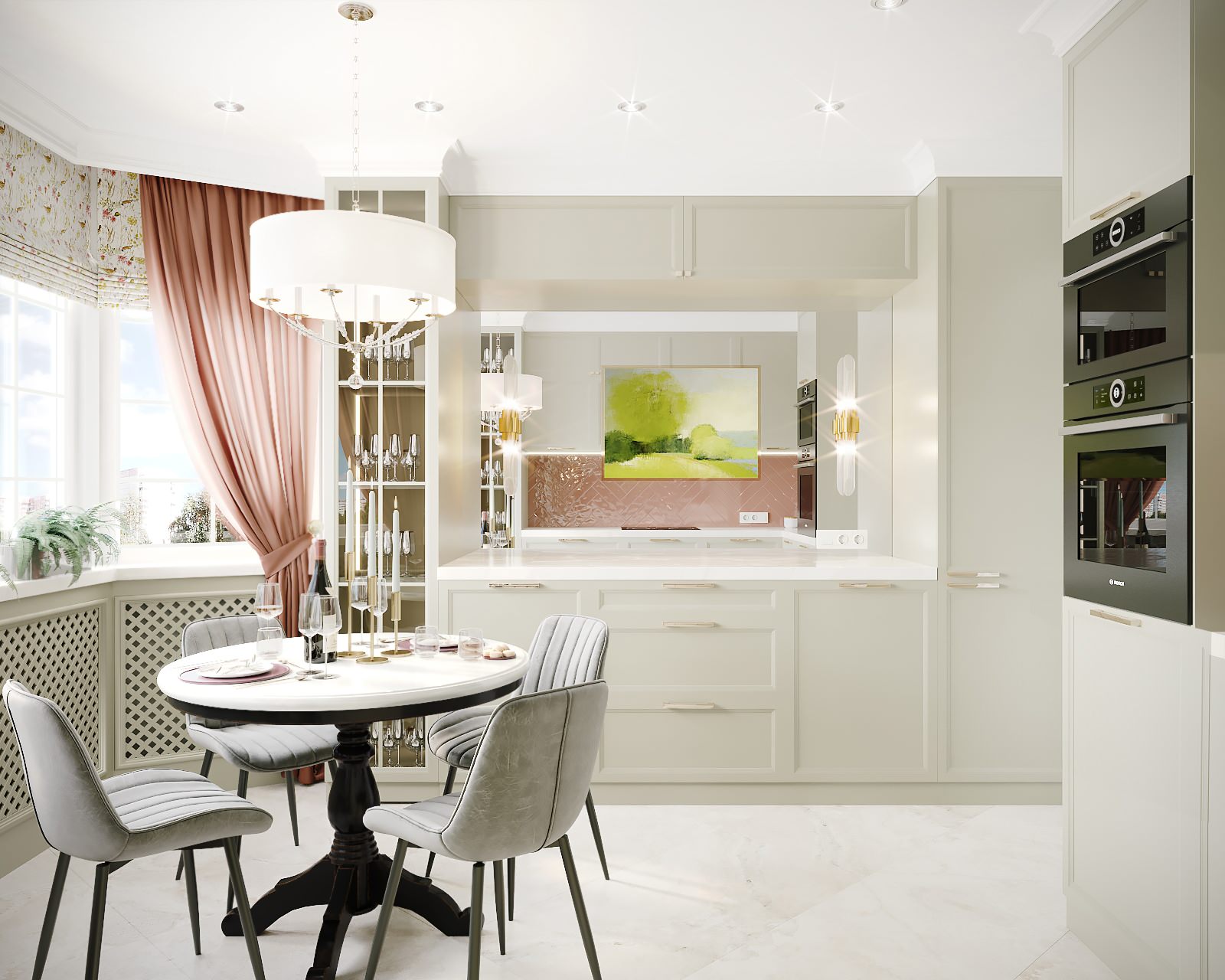 "Песто" кухня с эркером в квартире г.Москва