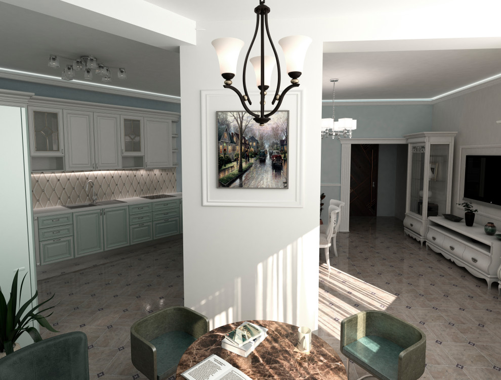 Совмещение кухни и гостиной, классика