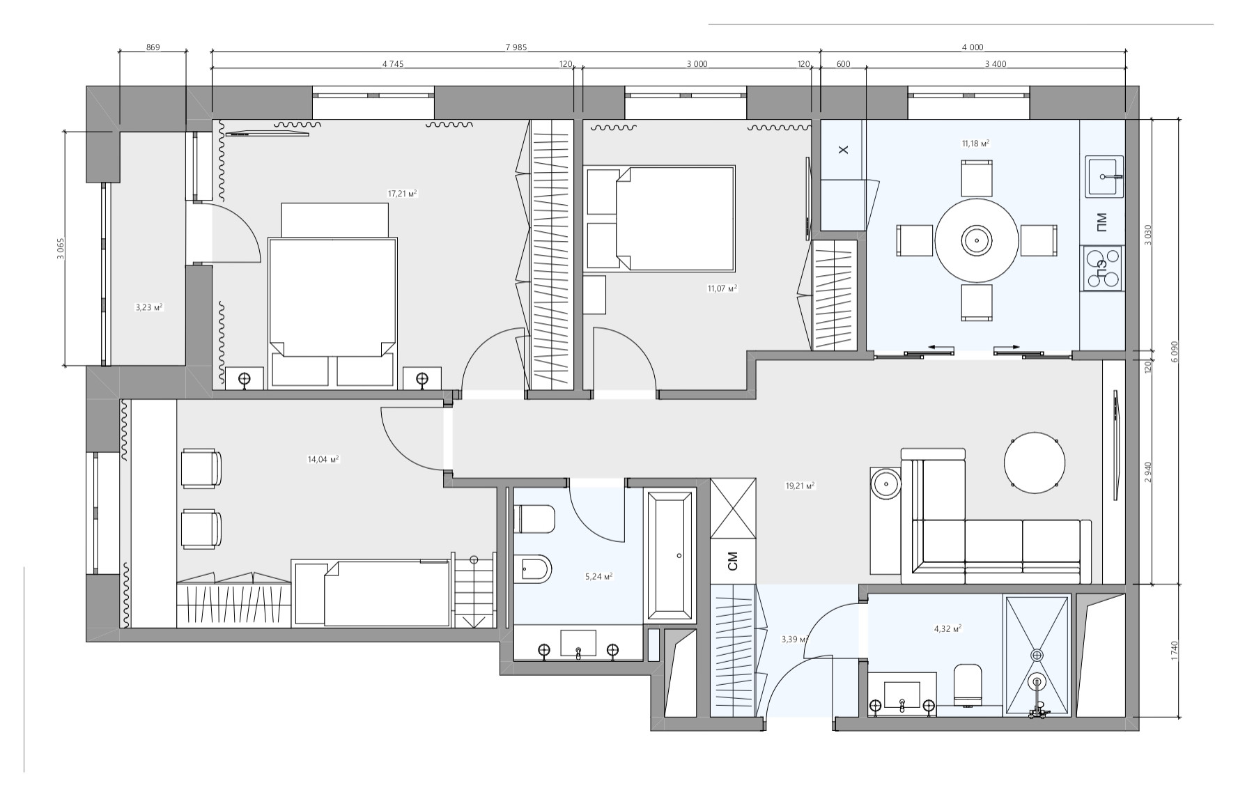 Поиск планировки: Для мамы, папы, дочек и бабушки [3 варианта]
