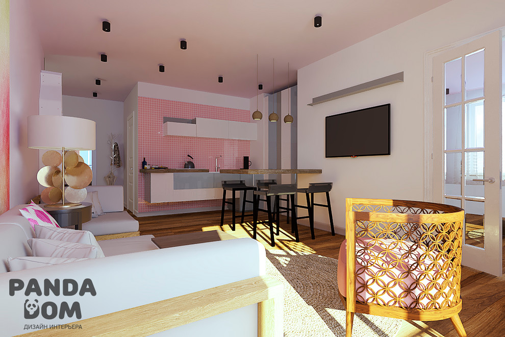 Светлая и разноцветная квартира для молодой девушки.