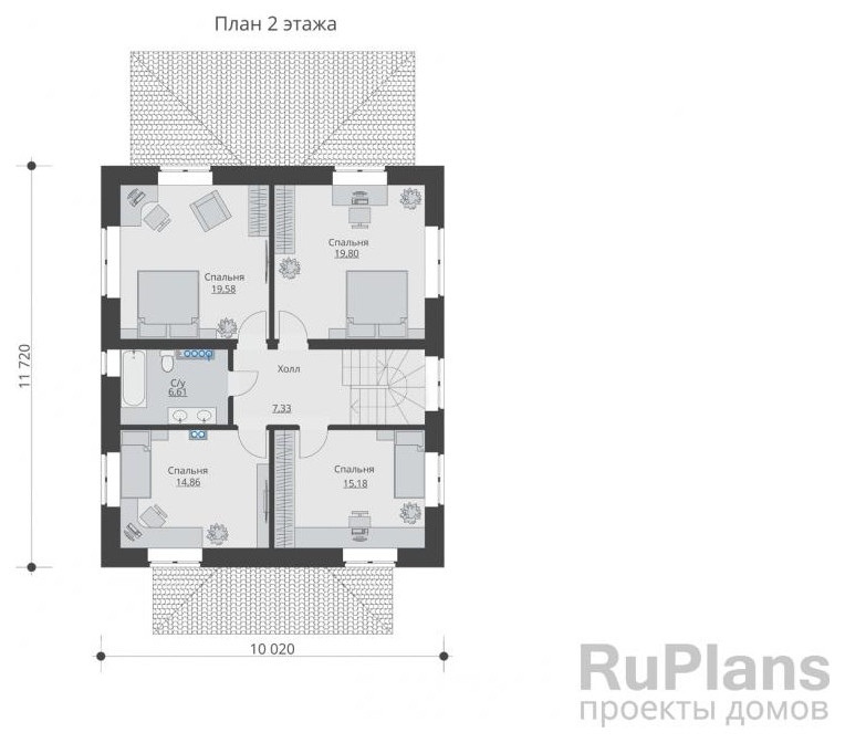 Rg5980 - Проект индивидуального двухэтажного жилого дома с чердаком и террасами