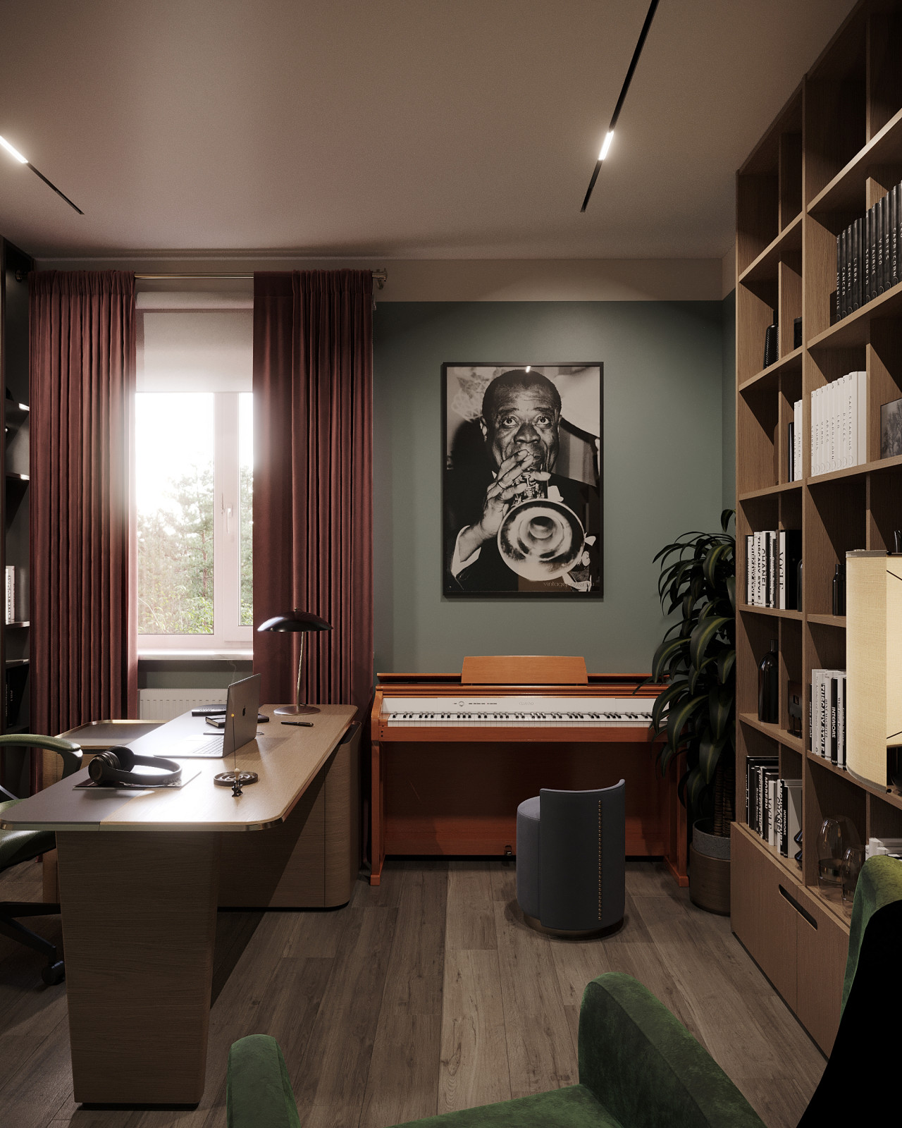 Дизайн и 3д-визуализация кабинета в загородном доме. Вариант 2.