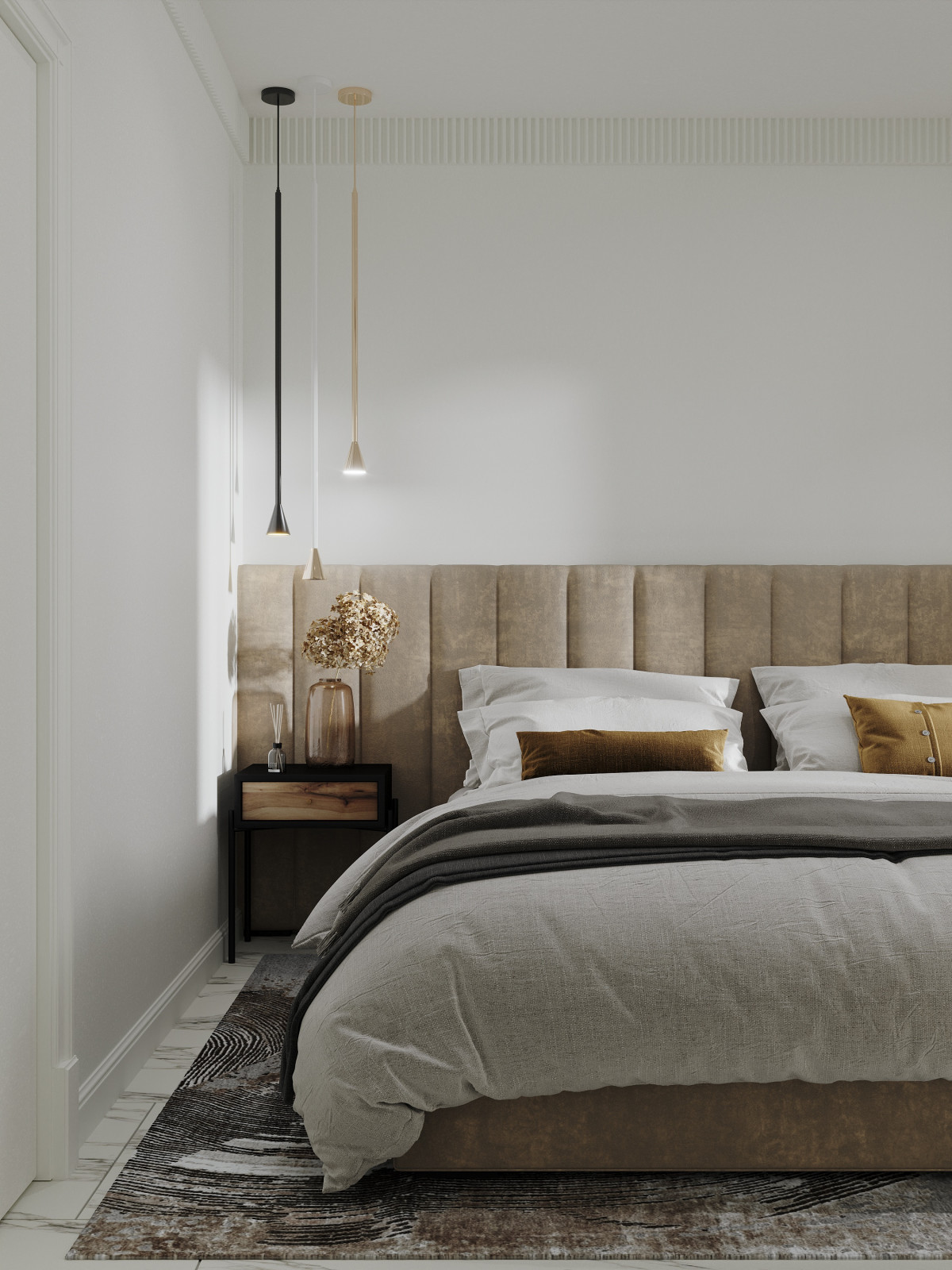 Спальня в однокомнатной квартире в ЖК "FoRest"