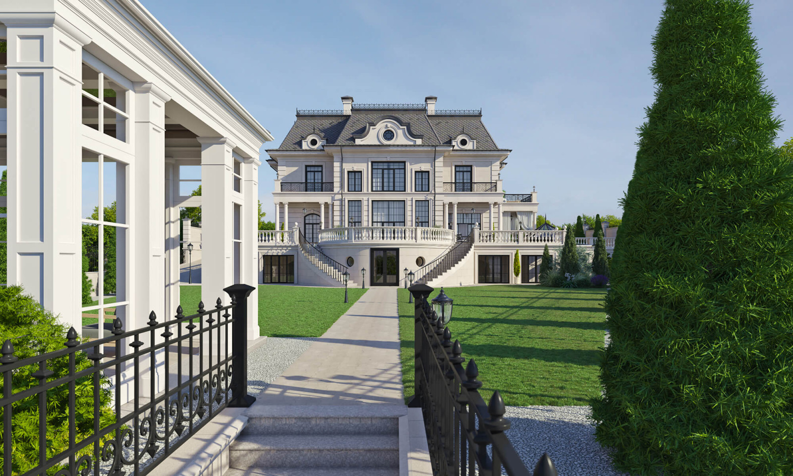 Архитектурный проект жилого дома с бассейном в классическом стиле. 1100кв.м.