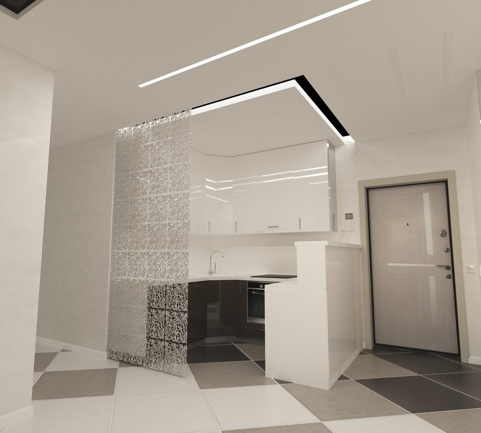 Дизайн гостиной комнаты совмещенной с холлом и кухней