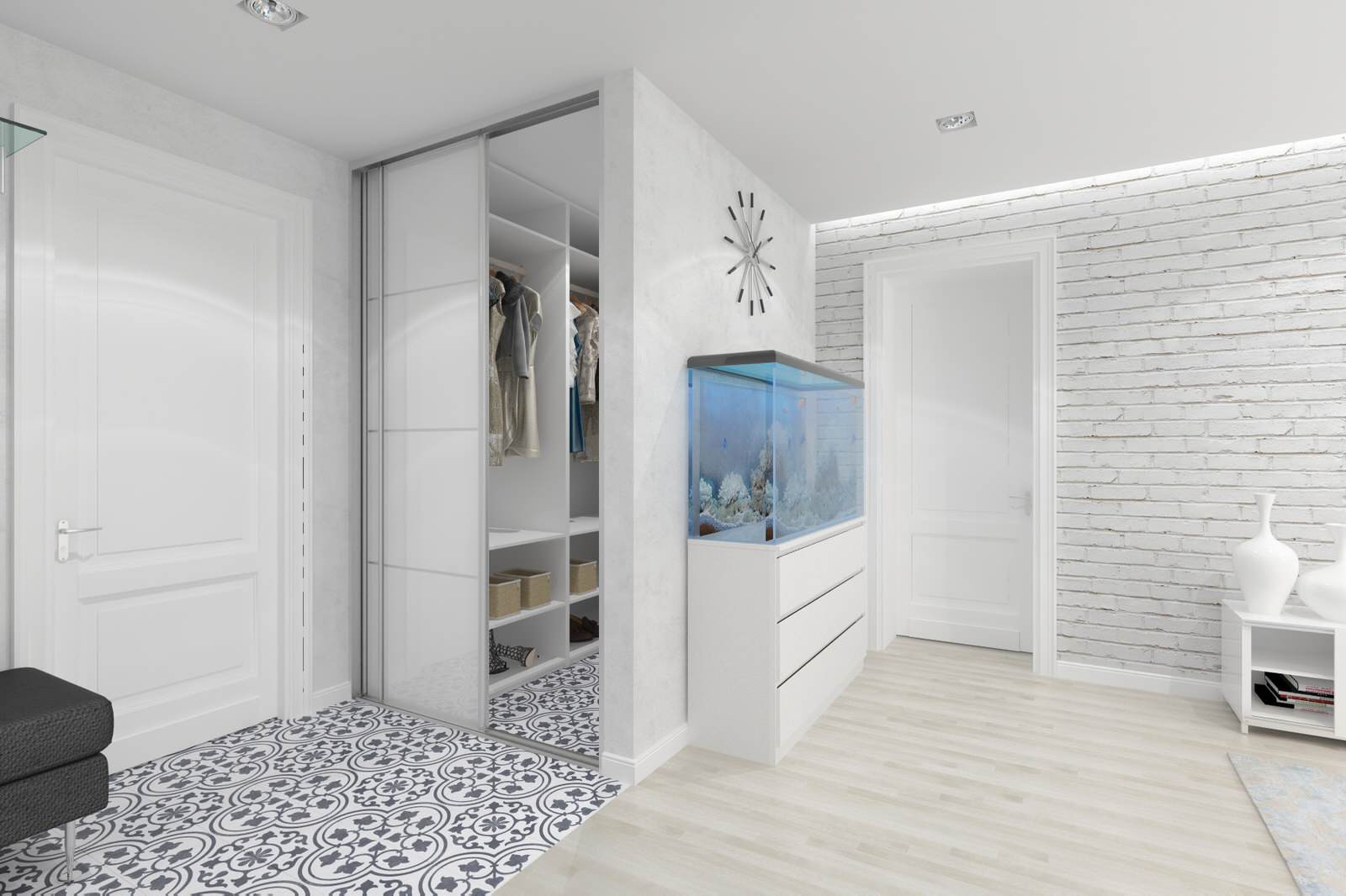 Гостиная комната с голубым диваном