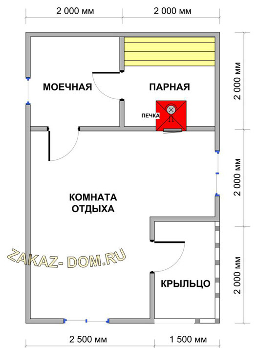 Баня из профилированного бруса (4х6 м) - Проект № Б-12