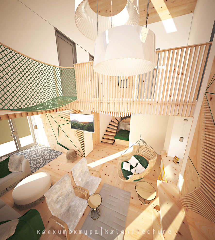 Гамак. Гостиная.Проект интерьера двухэтажного дома. "Принцип бумеранга"