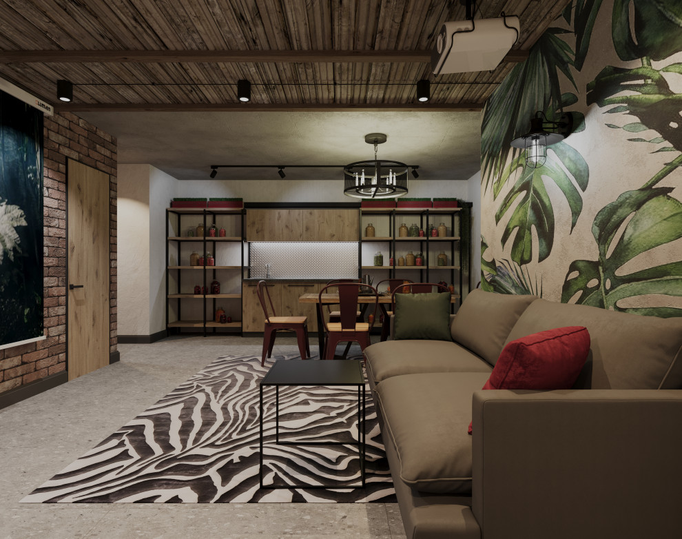 Зона для отдыхав цокольном этаже дома