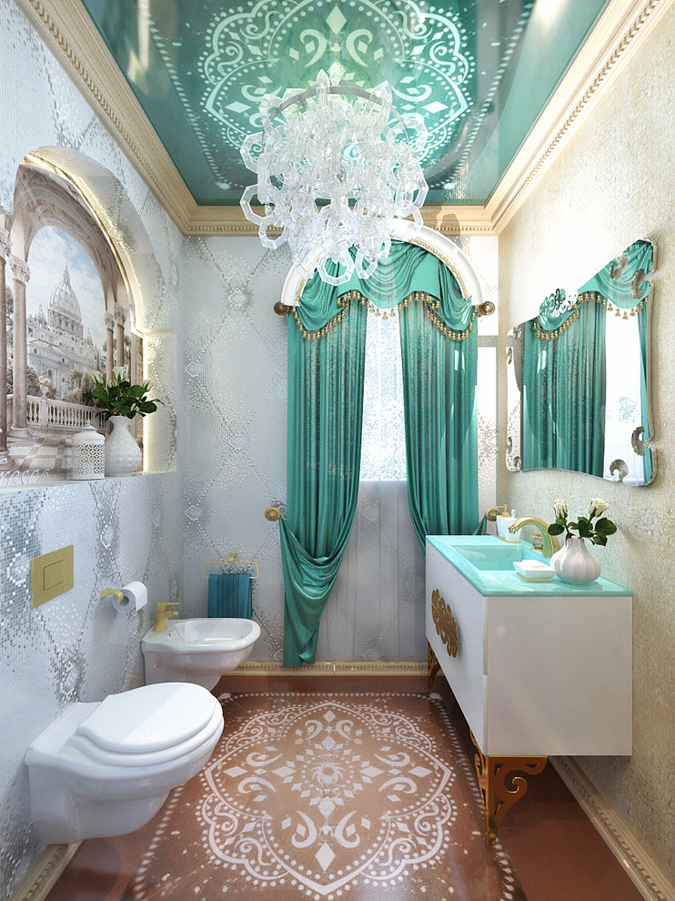 Oriental motifs in bathroom design - 3D visualization