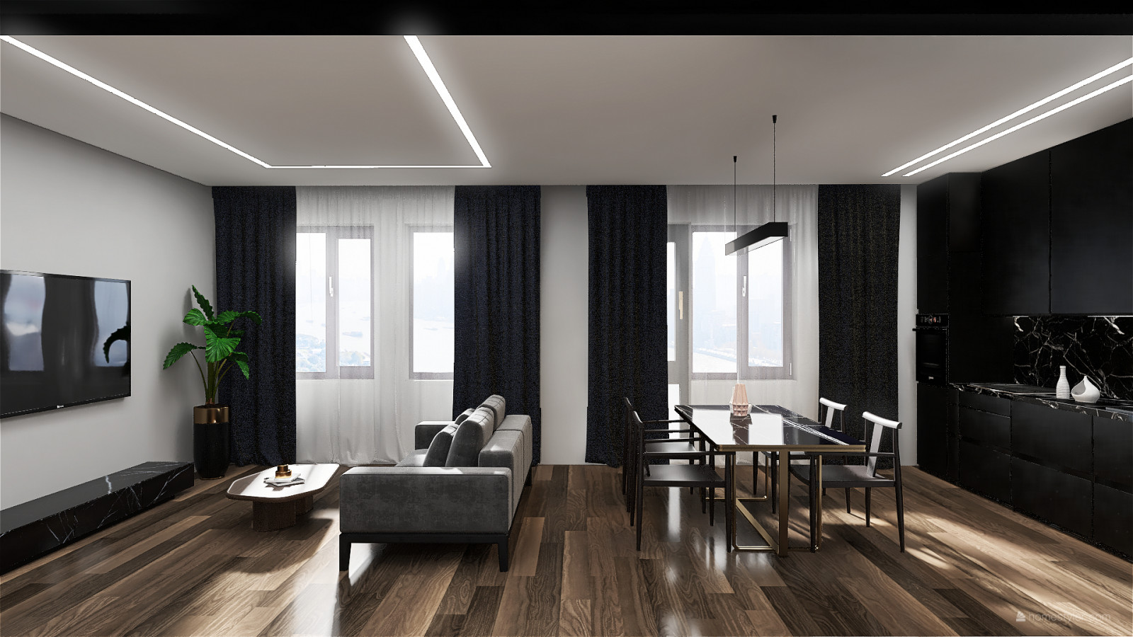 Кухня-гостиная для семейной пары без детей