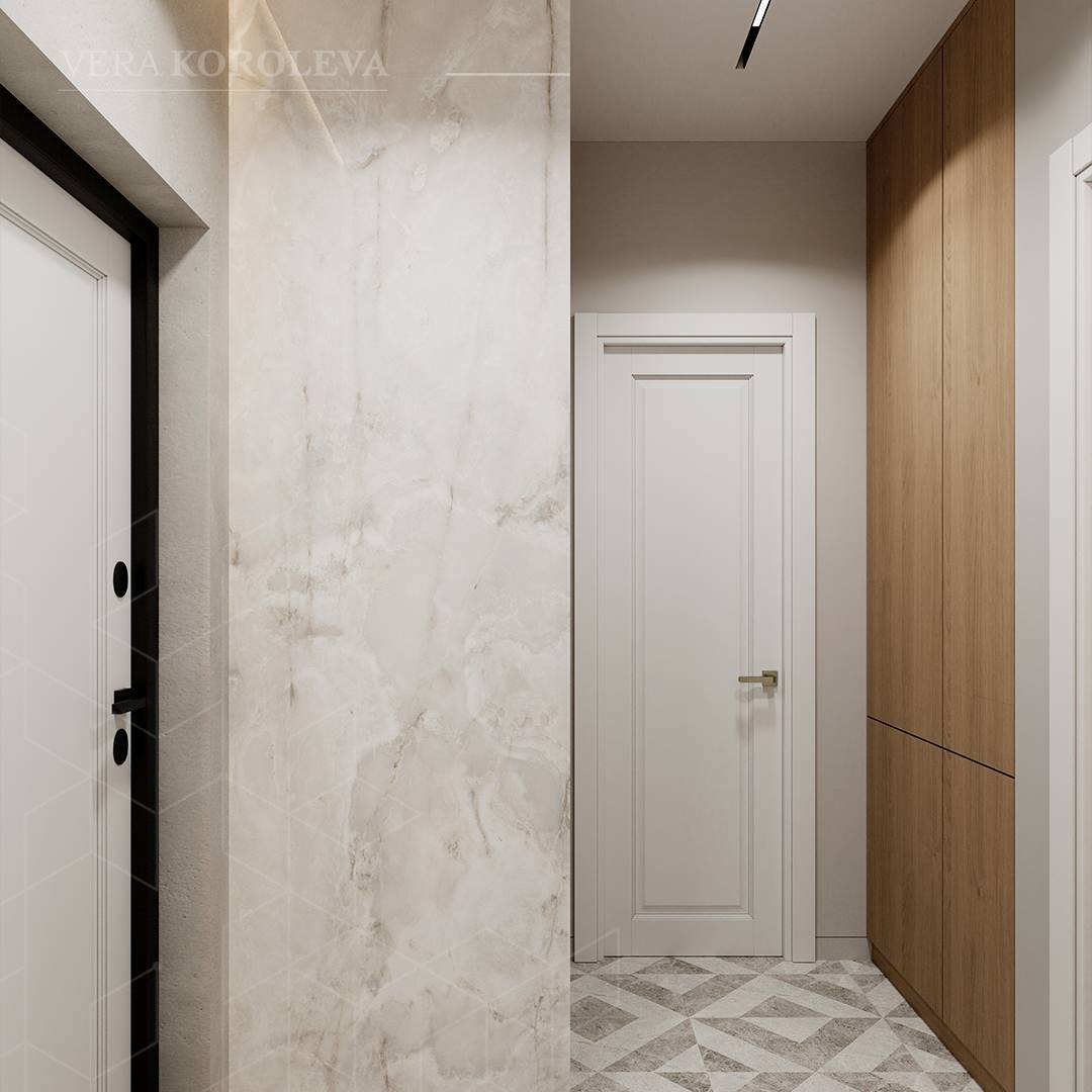 Акцентная стена в прихожей из широкоформатного керамогранита