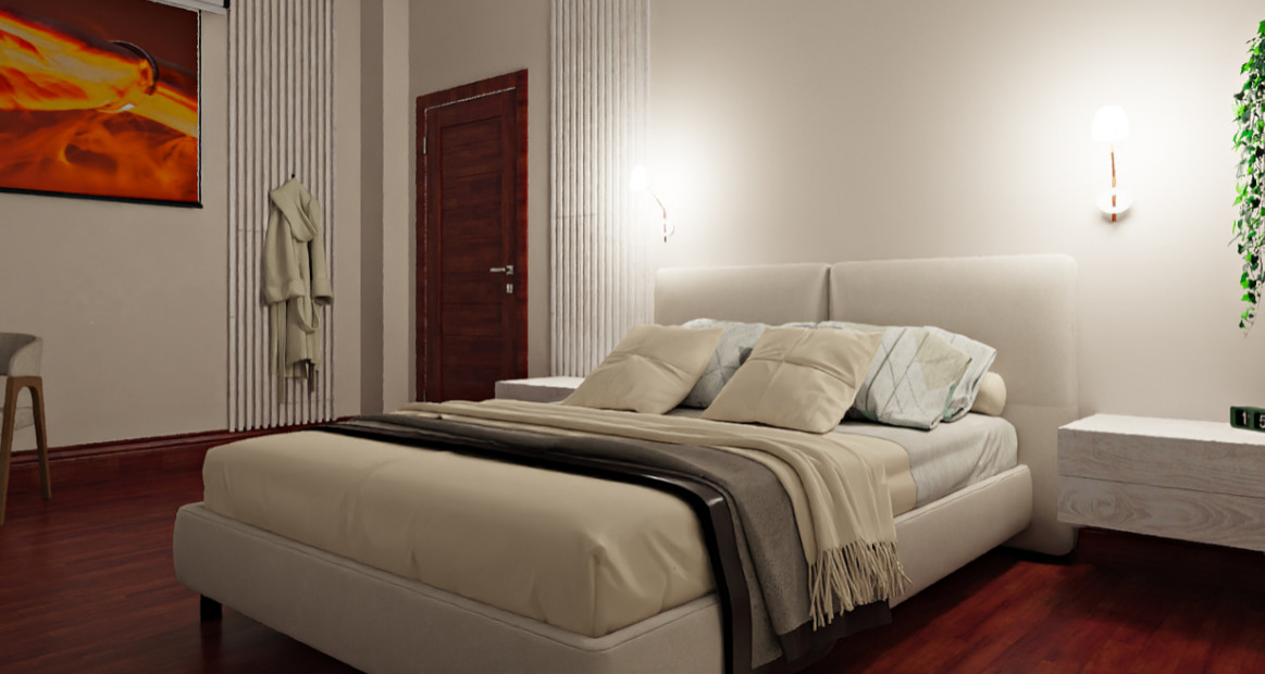 Подбор планировочного решения, создание визуализации спальни в загородном доме