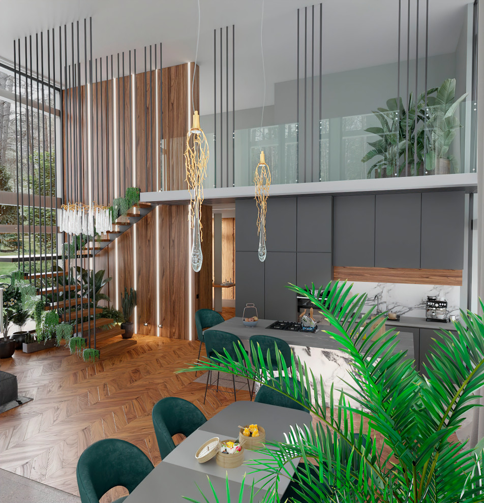 Гостиная первого этажа загородного дома под Питером