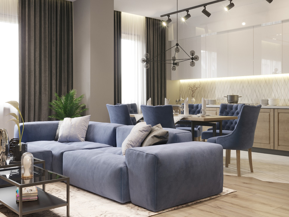 Обложка проекта: Гостиная-кухня, минимализм, 2019