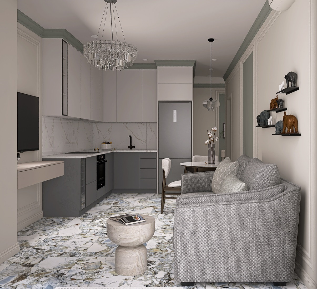 Однокомнатная квартира в современном стиле с элементами неоклассики