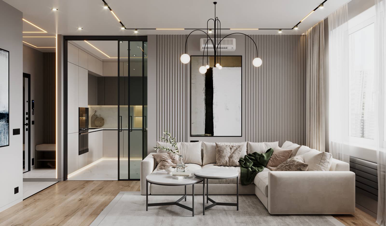 Котельники . Гостиная в бежевых тонах