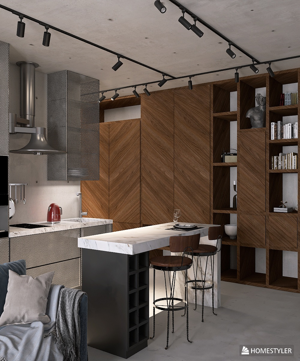 Однокомнатная квартира в стиле Industrial для режиссера с большим псом