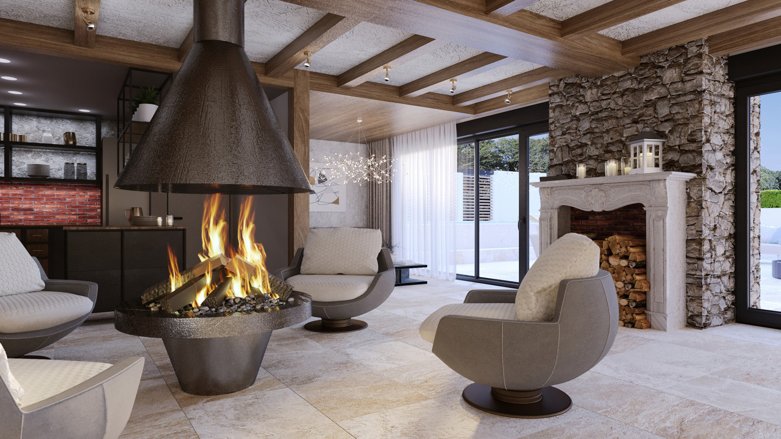 Обложка проекта: Проект интерьера террасы с камином