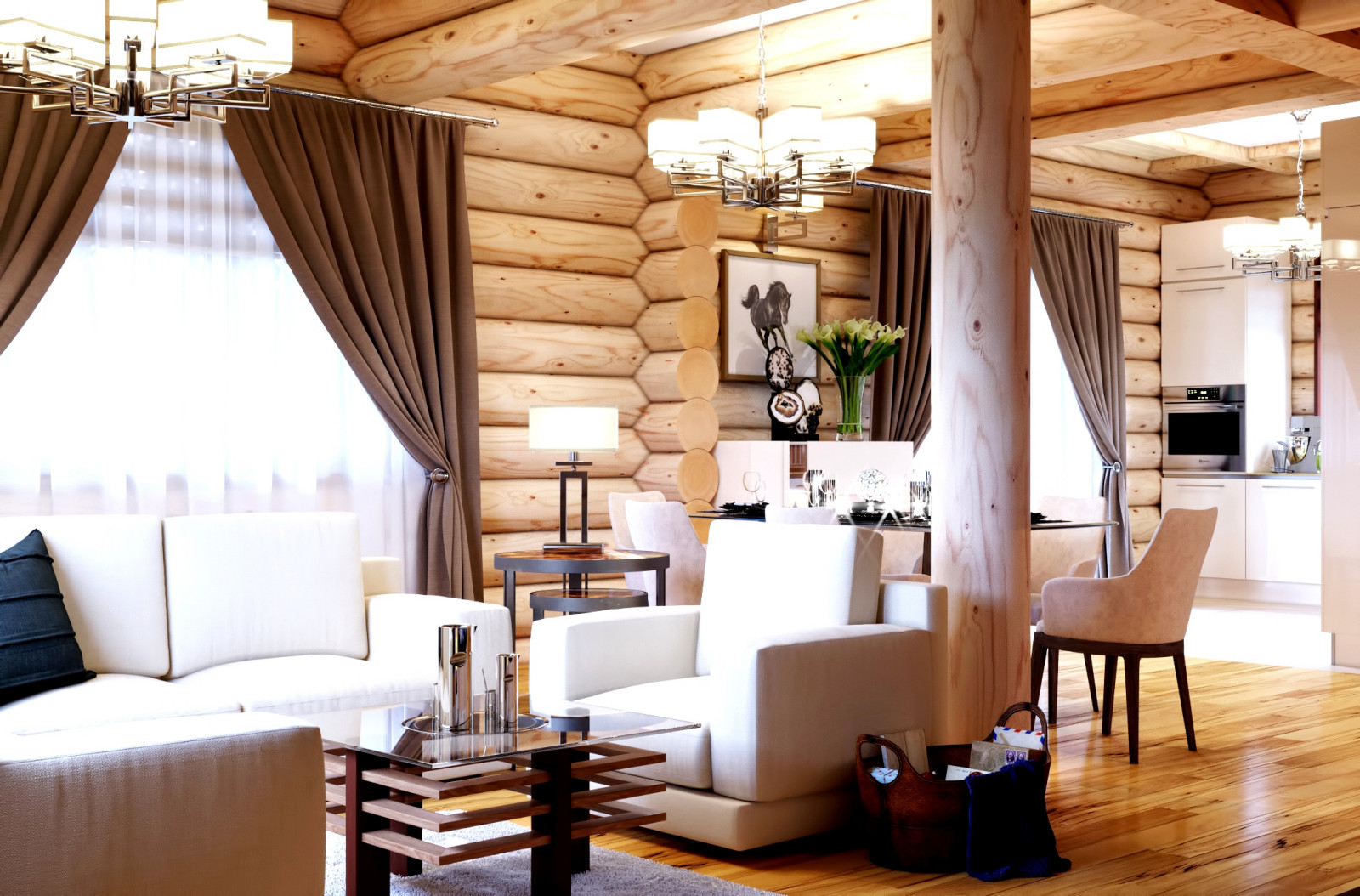Современный стиль в бревенчатом доме в КП FAMILY CLUB