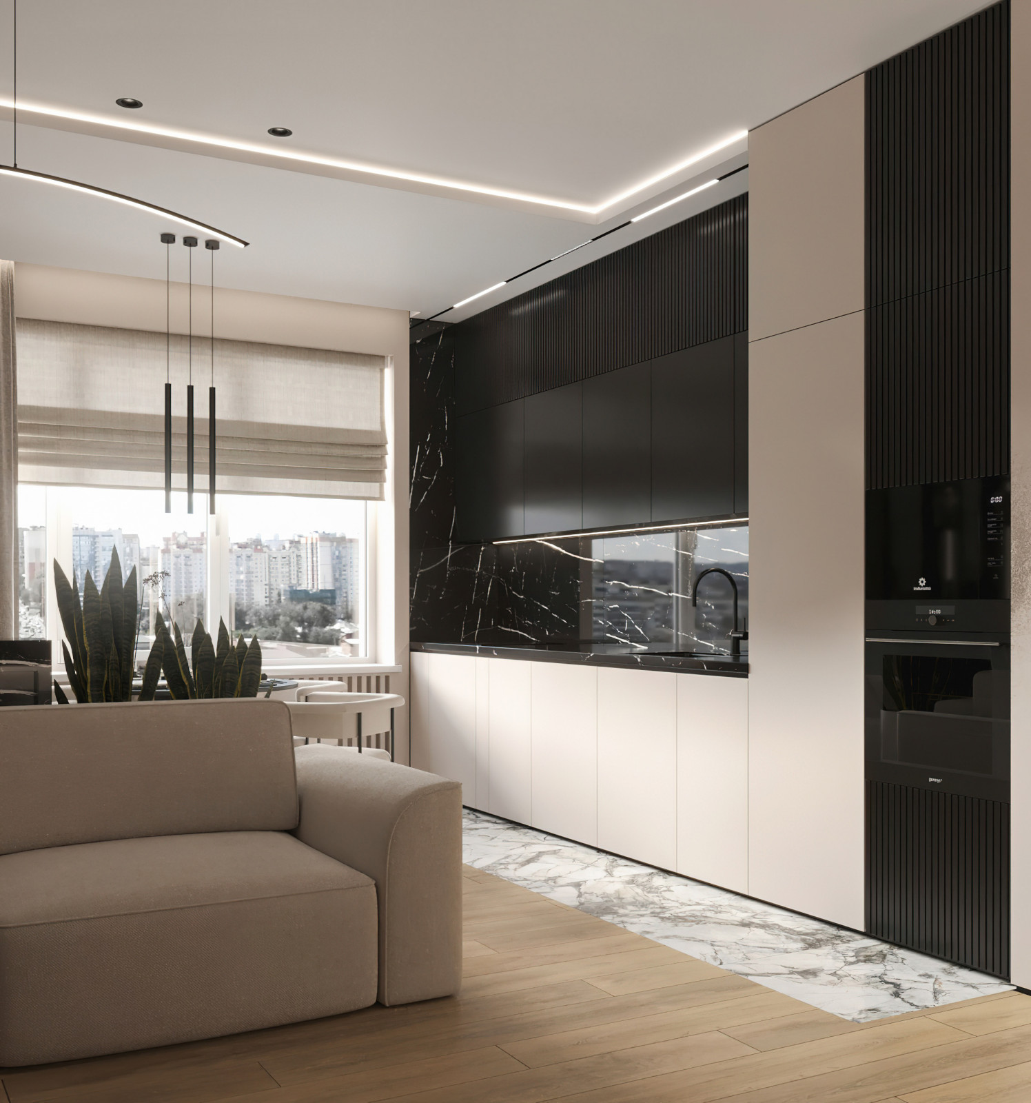 17. Marble 106м². Кухня-гостиная