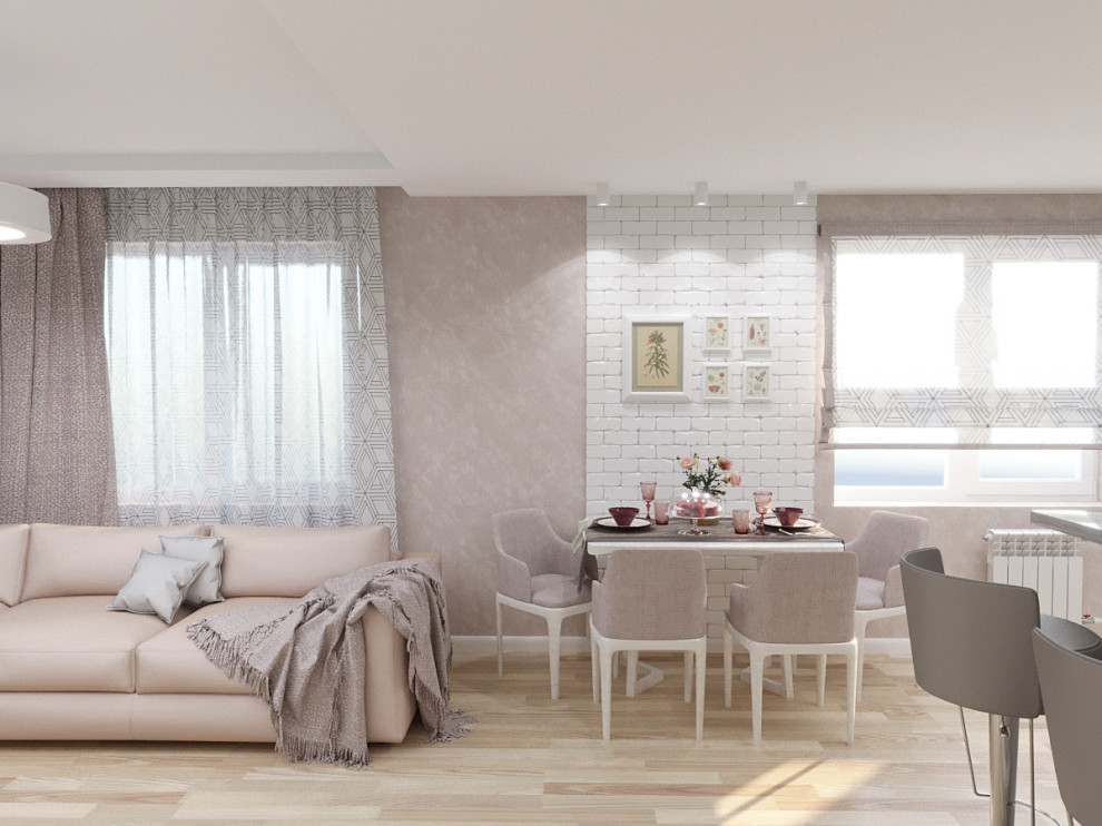 Кухня-гостиная в пудровых тонах