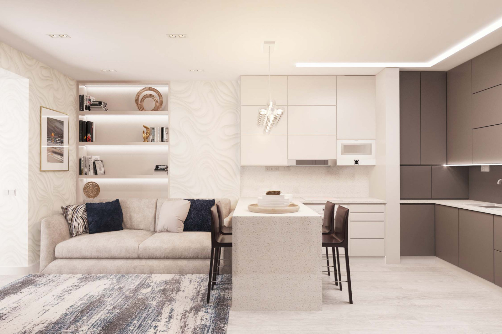 Дизайн интерьера гостиной-студии в ЖК Аквамарин (Барнаул)