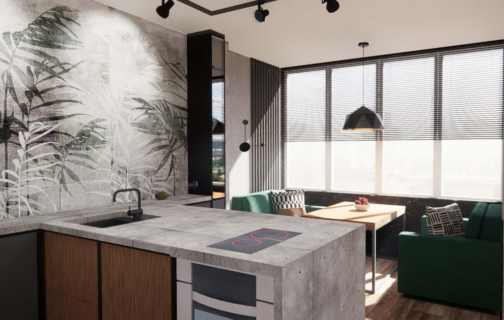 Графичный интерьер с элементами брутализма