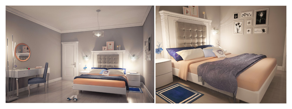 Grey Bedroom with peach accents - Серая спальня с персиковыми акцентами