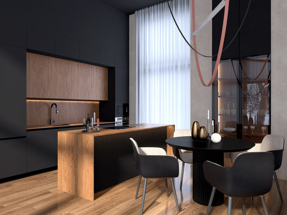 Кухня-гостиная в доме в лесу