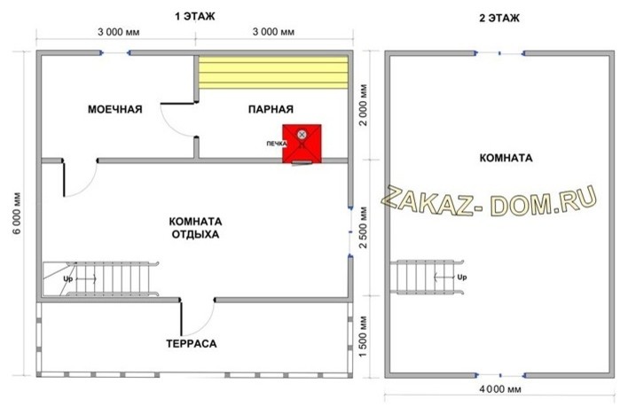 Баня из бруса с мансардой (6х6 м) - Проект № 2Б-9