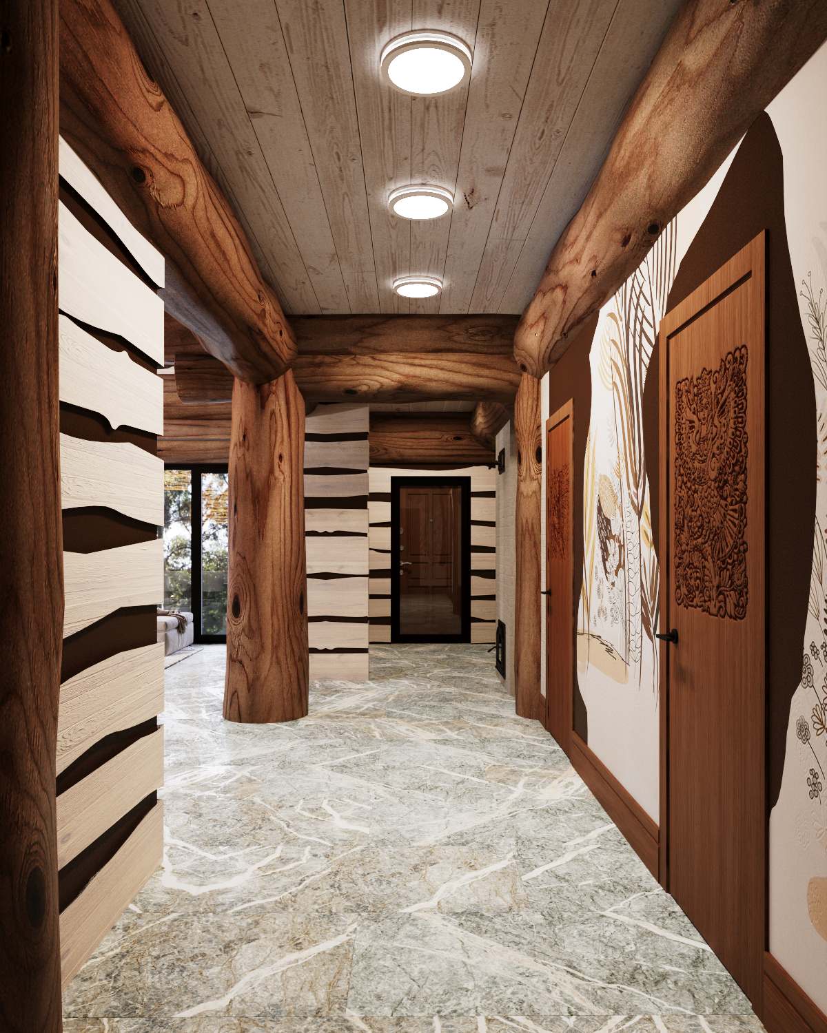 Концепция интерьера гостиной банного комплекса