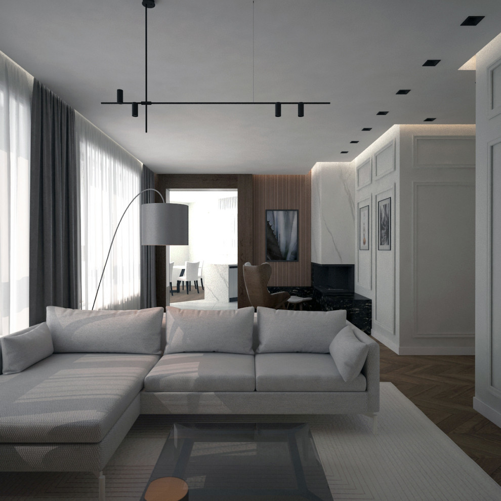 Большая гостиная с двумя зонами