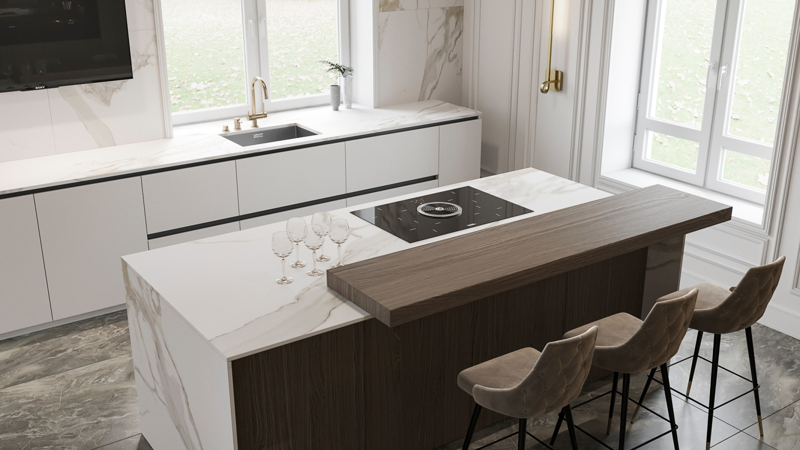 Современный роскошный интерьер загородного дома