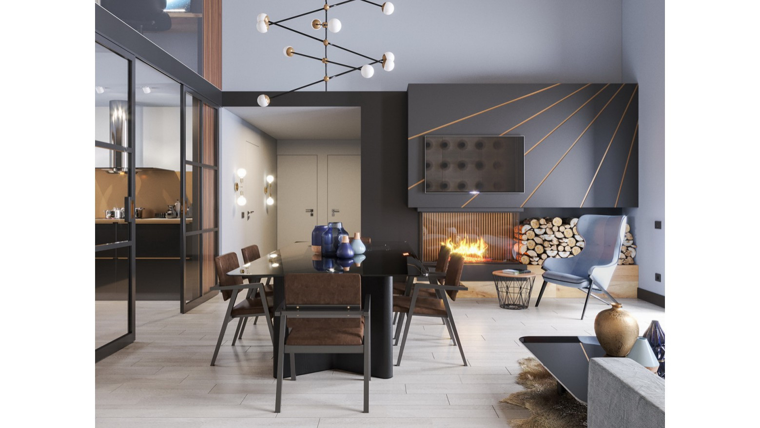 Для дружной семьи. Дизайн-проект интерьера двухэтажного частного дома.