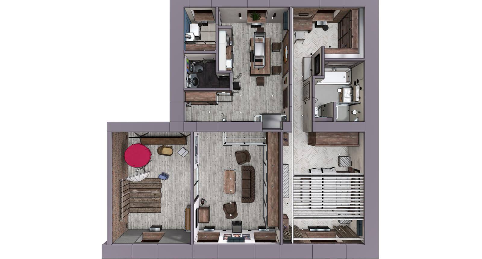 Квартира в Москве в стиле лофт, кухня, холл, санузел, кладовая. 2020 г.