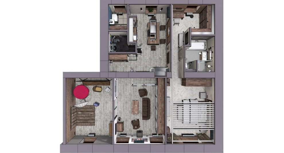 Квартира в Москве в стиле лофт, кухня, холл, санузел, кладовая. 2020 г.