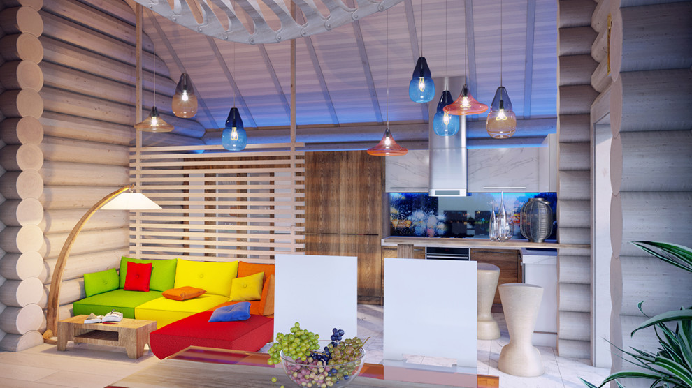 Интерьер дома в срубе