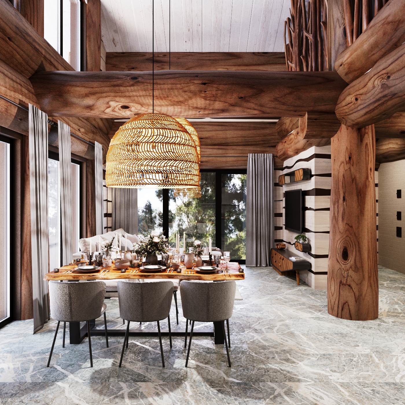 Концепция интерьера гостиной банного комплекса