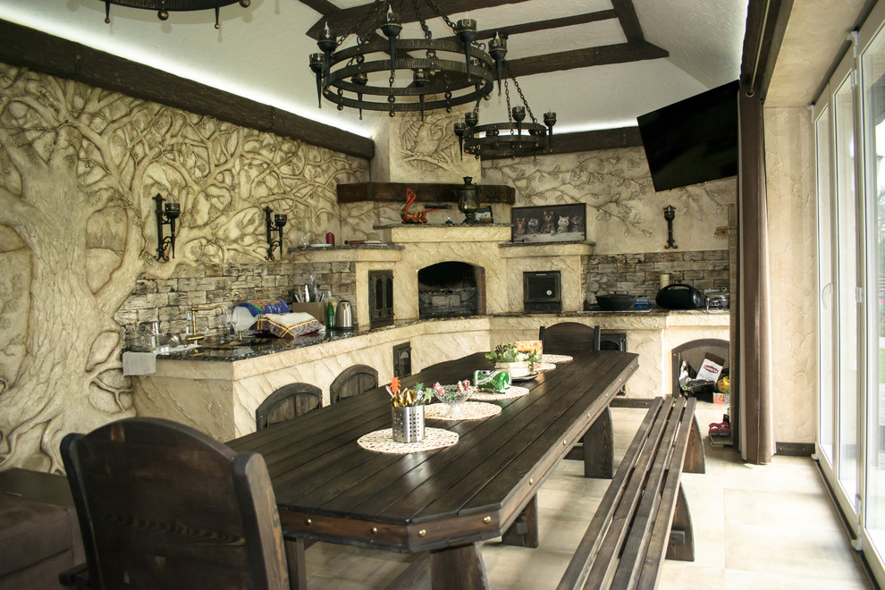 Обложка проекта: Крытая терраса с мангальной зоной в скандинавском стиле.