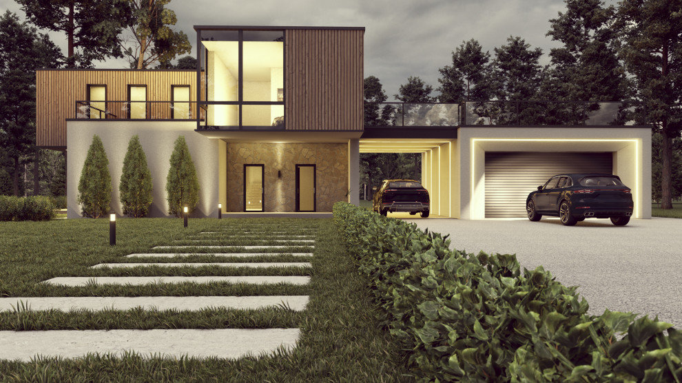 Проект двухэтажного дома в стиле Хайтек 253 кв.м