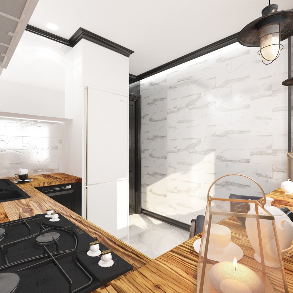 Кухня "Белый верх-черный низ" (6,2 м.кв.)