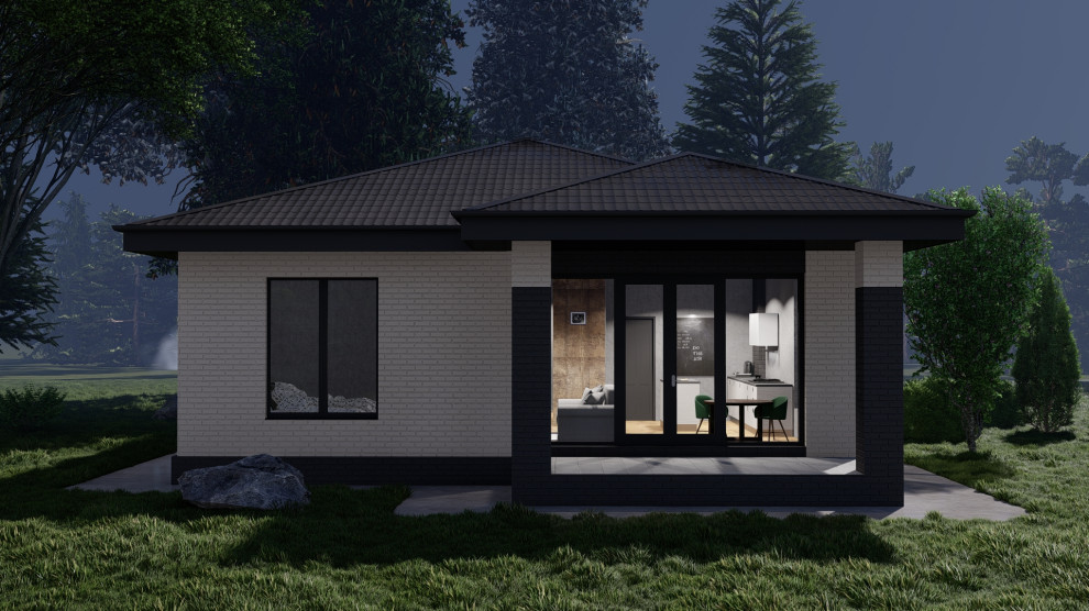 Одноэтажный дом с двумя спальнями, кабинетом и кухней-столовой (107 м2)