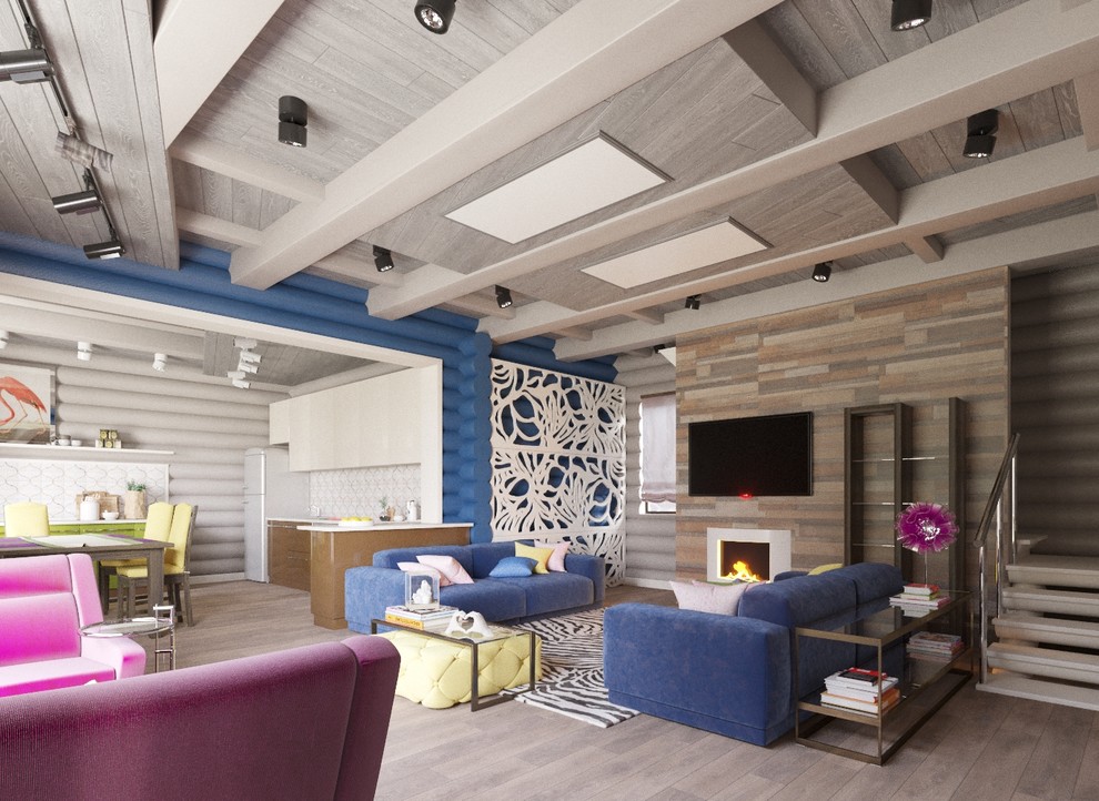 Современный интерьер брусчатого дома