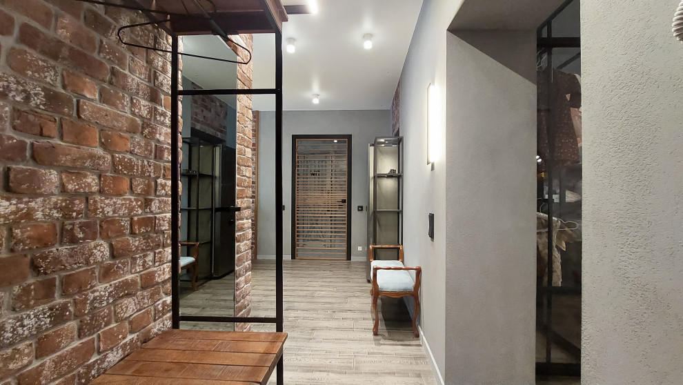 Лофт в квартире фотографа: кухня и холл, 103 кв. м.