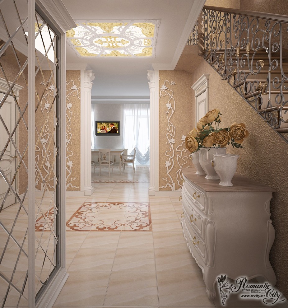 Дизайн дома в классическом стиле с нежной спальней