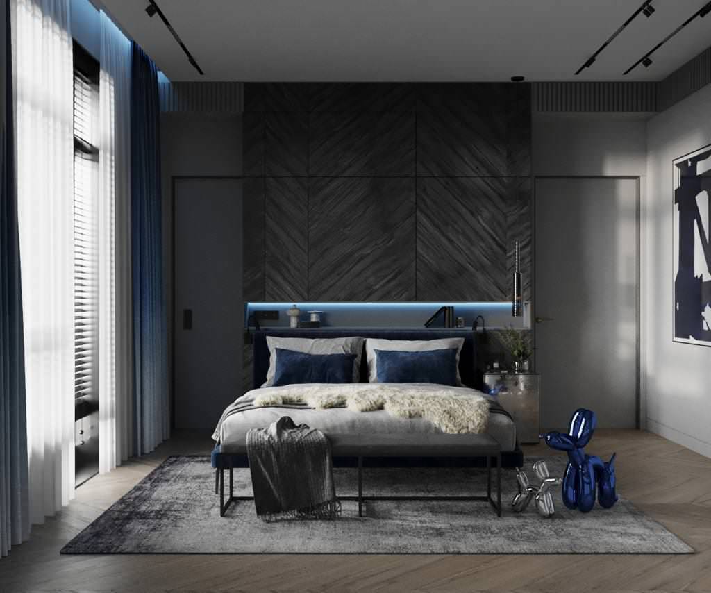 Спальня в таунхаусе в поселке Новорижский, 277 м2